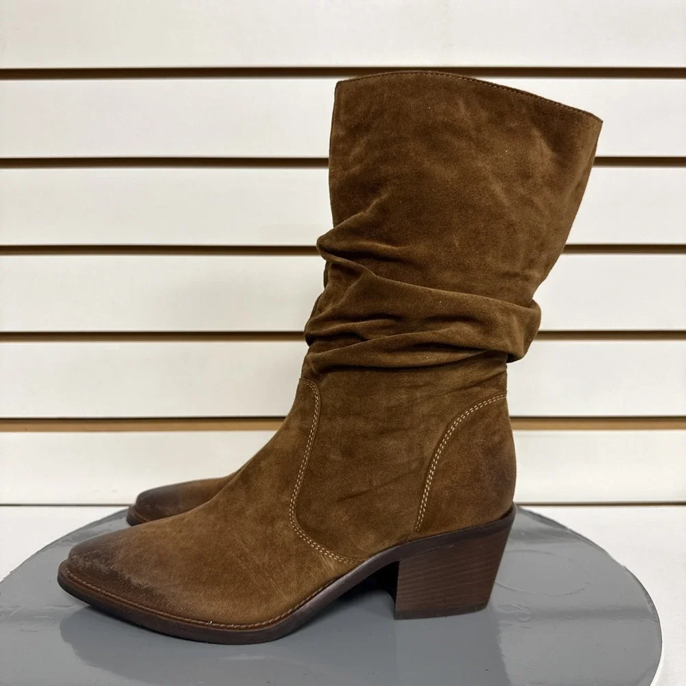 Donna Carolina Boot Slouch Nubuck Suede Leather‎ Cowgirl Western Side Zip 36.5